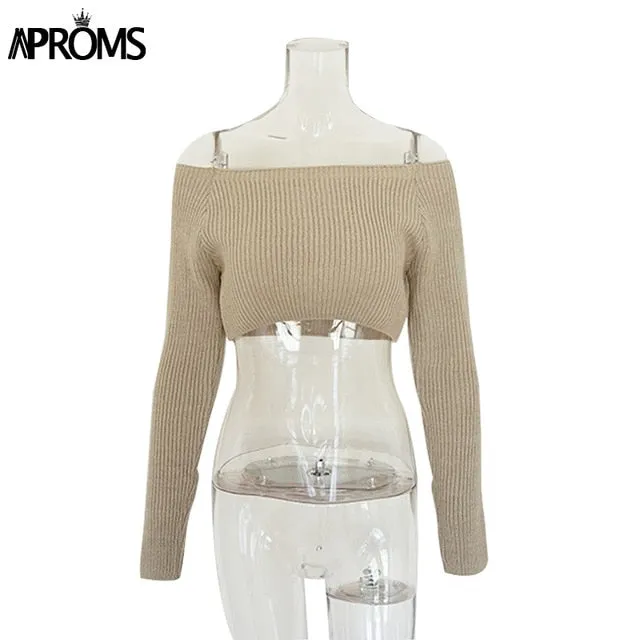 VenusFox Elegant Off Shoulder Cropped Sweater