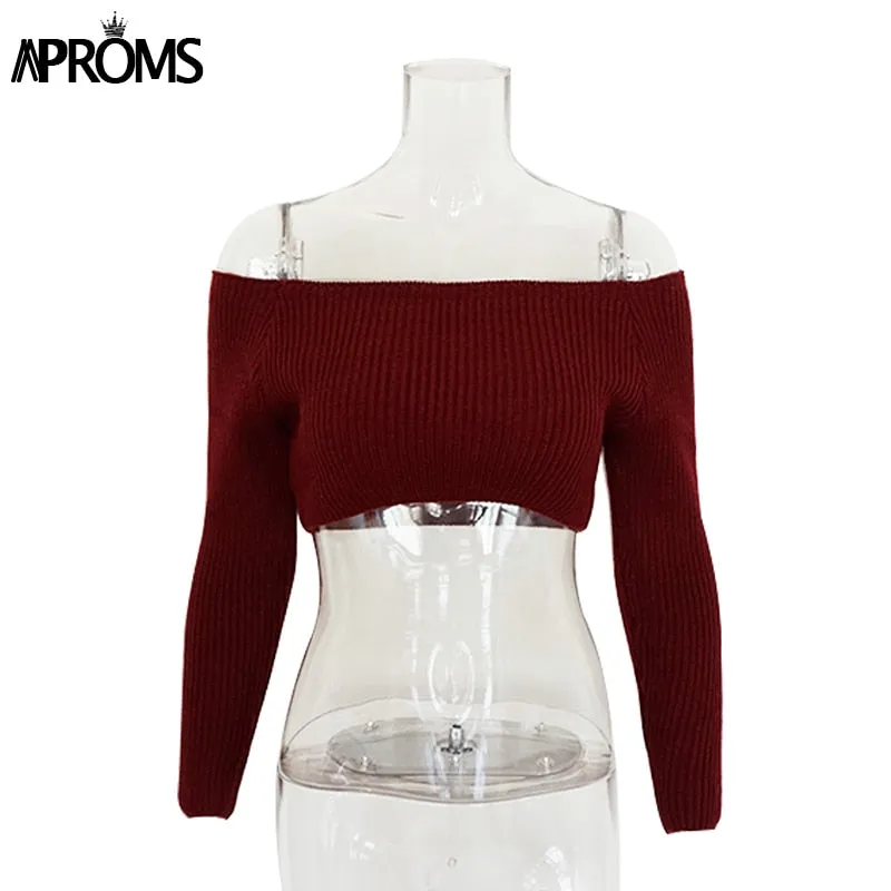 VenusFox Elegant Off Shoulder Cropped Sweater