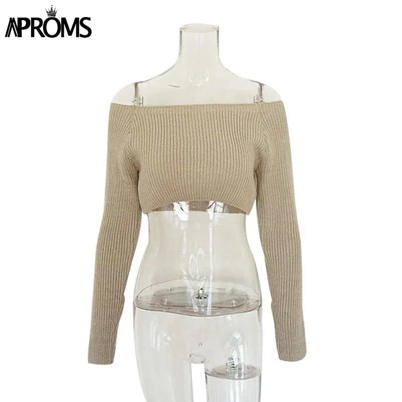 VenusFox Elegant Off Shoulder Cropped Sweater