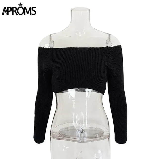 VenusFox Elegant Off Shoulder Cropped Sweater
