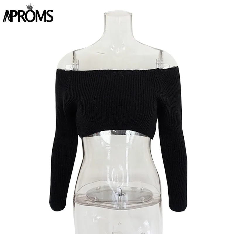 VenusFox Elegant Off Shoulder Cropped Sweater