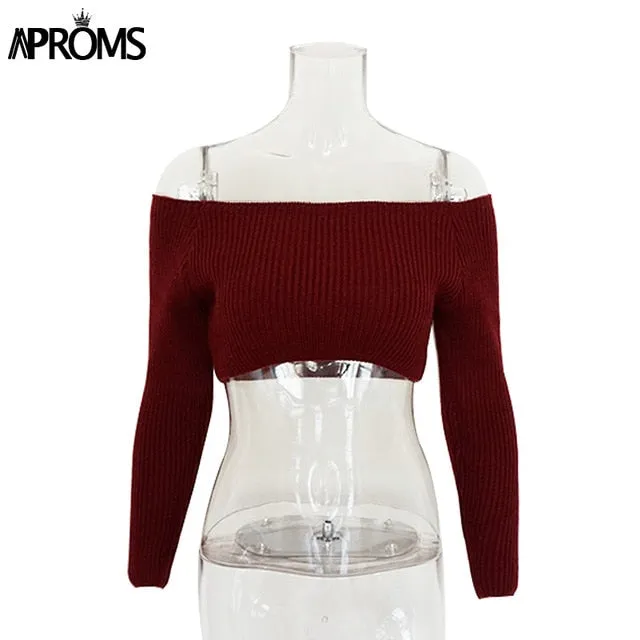 VenusFox Elegant Off Shoulder Cropped Sweater