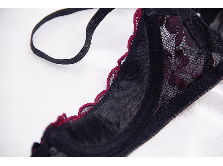 VenusFox Intimates Embroidery Lingerie and Panty with Garters Set