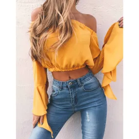 VenusFox Sexy Off Shoulder Casual Loose Crop Top