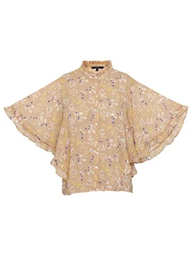 VERO MODA Womens Ruffle Collar Floral Printed Top (Beige_Medium)