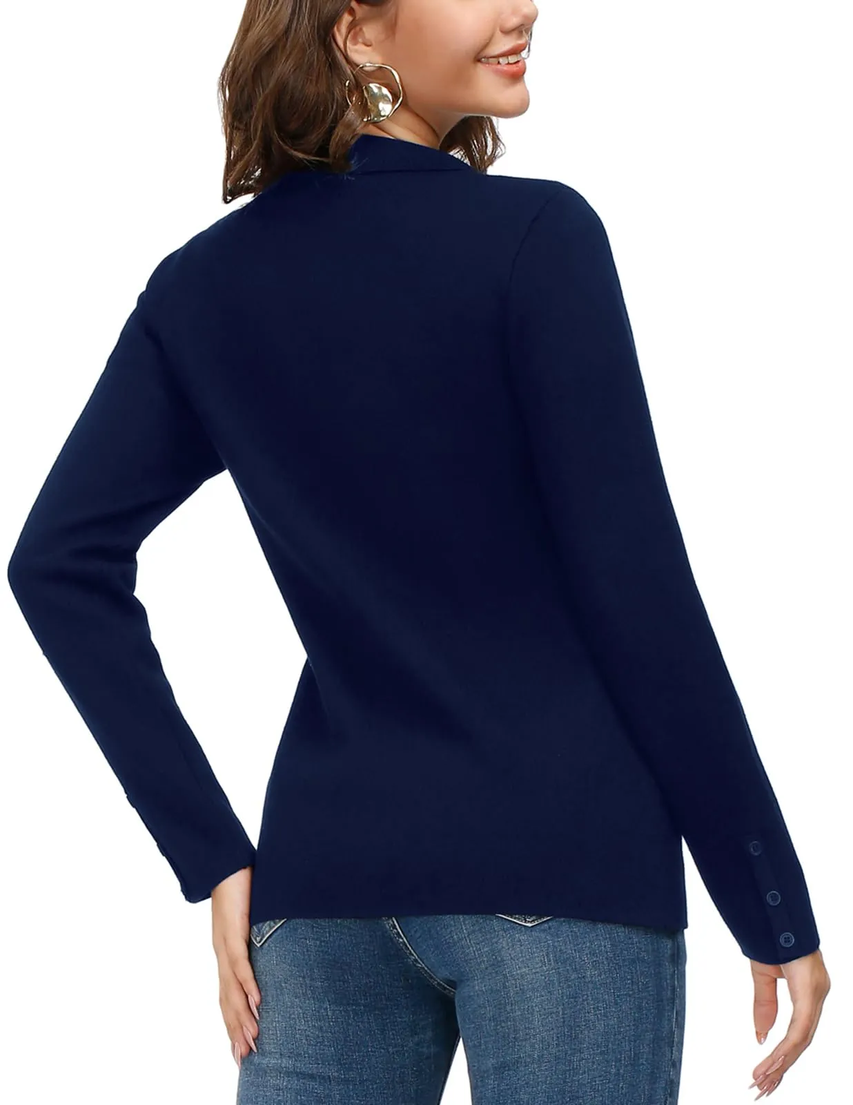 Versatile Business Work Office Suit Blazers Ladies Plus Size Stretch Casual Knit Jackets(XL, Navy Blue)