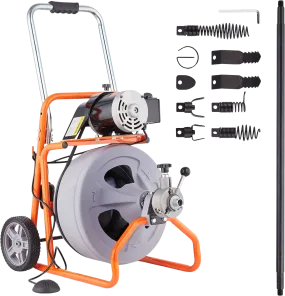 Vevor Drain Cleaner Machine 100' x 1/2" Sewer Snake Auto Feed Drain Auger with Wheels and 8 Cutters New