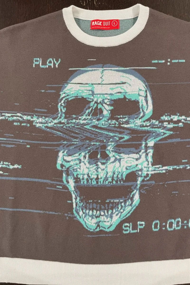 VHS glitch skull knitted sweater