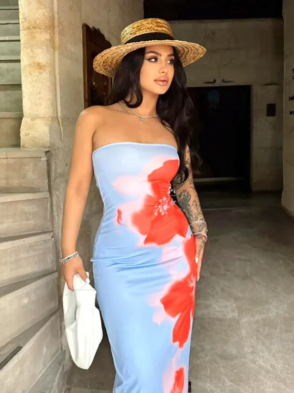 Vibrant Floral Tie-Dye Tube Dress for Summer Parties