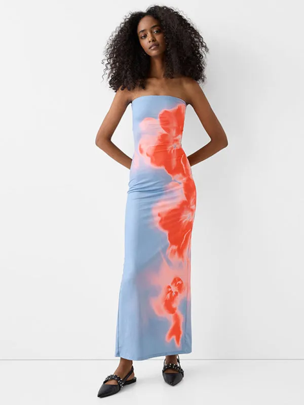 Vibrant Floral Tie-Dye Tube Dress for Summer Parties