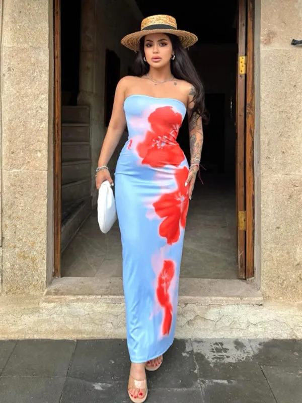 Vibrant Floral Tie-Dye Tube Dress for Summer Parties