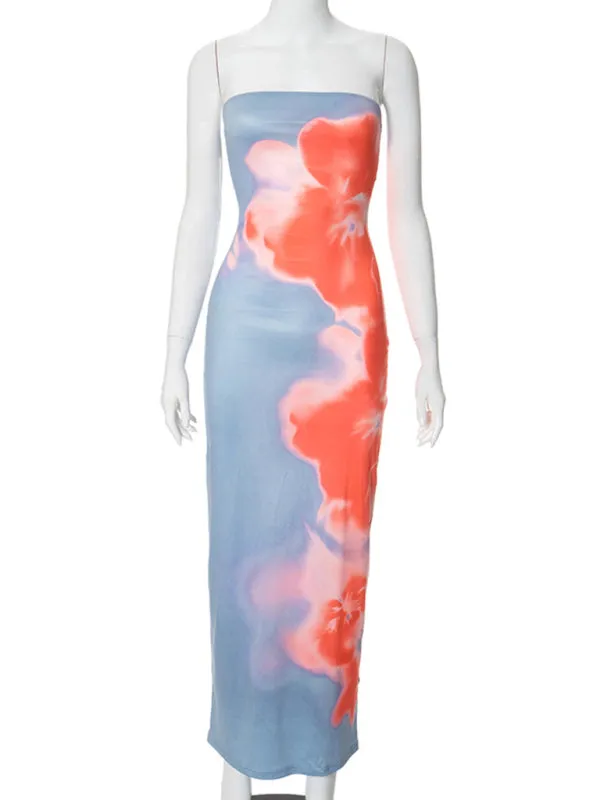 Vibrant Floral Tie-Dye Tube Dress for Summer Parties