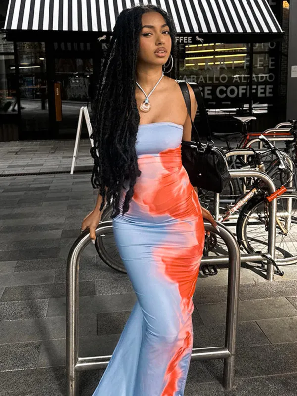 Vibrant Floral Tie-Dye Tube Dress for Summer Parties