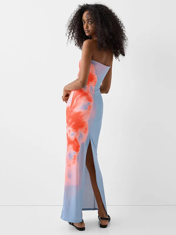 Vibrant Floral Tie-Dye Tube Dress for Summer Parties