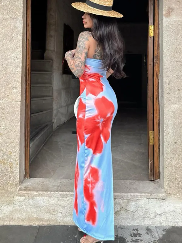 Vibrant Floral Tie-Dye Tube Dress for Summer Parties