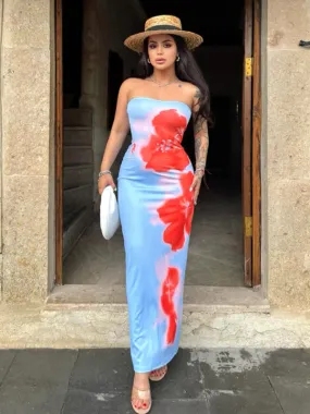 Vibrant Floral Tie-Dye Tube Dress for Summer Parties
