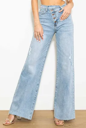 Vibrant MIU Criss Cross High Waisted Wide Leg Jeans
