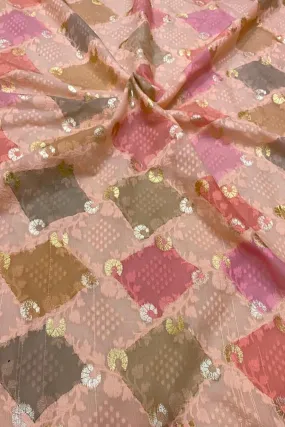 Vibrant Multicolor Banarasi Cotton Silk Brush Dyed Fabric - 1 Mtr