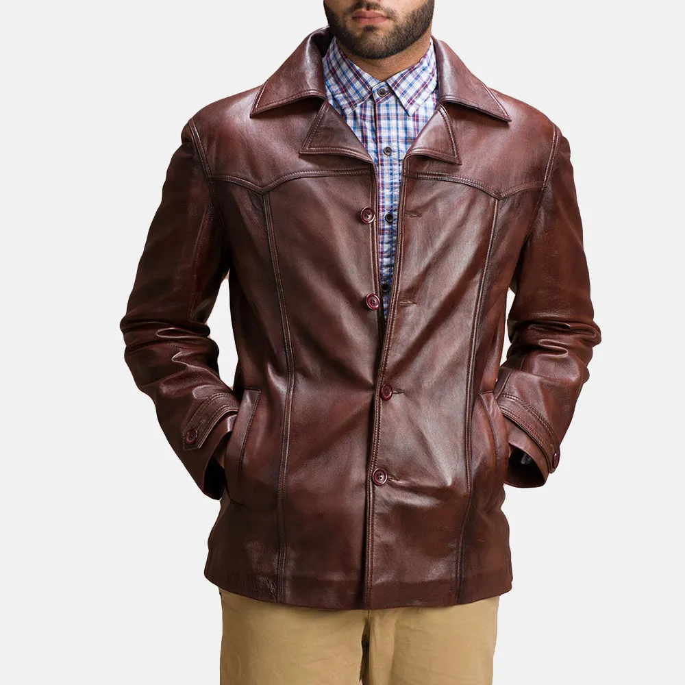 Vincent Alley Brown Leather Jacket Up to 5XL