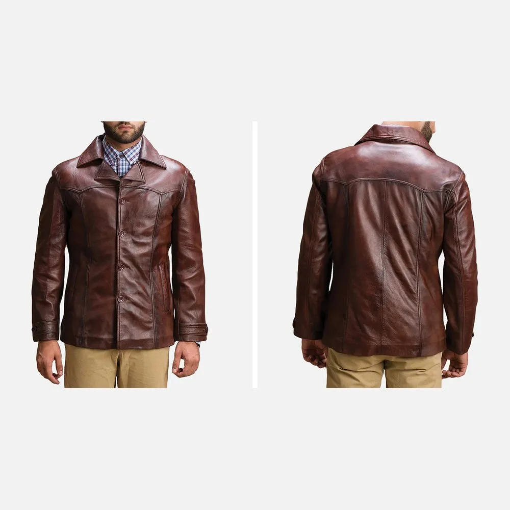 Vincent Alley Brown Leather Jacket Up to 5XL