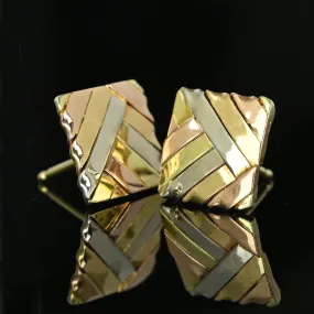 Vintage 14K Tri-Color Gabriel Ofiesh Basketweave Earrings
