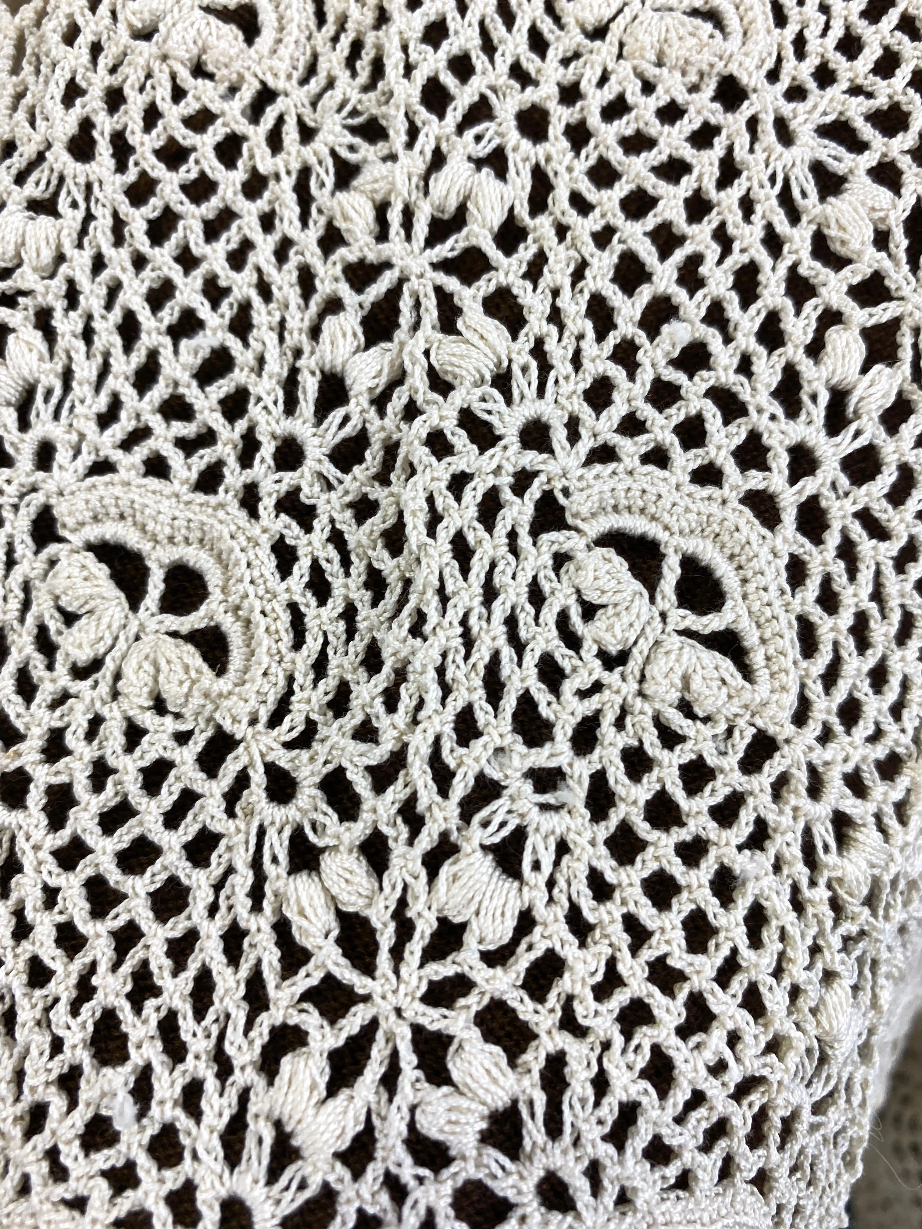 Vintage 1960s Cream Cotton Irish Crochet Lace Cardigan, XS