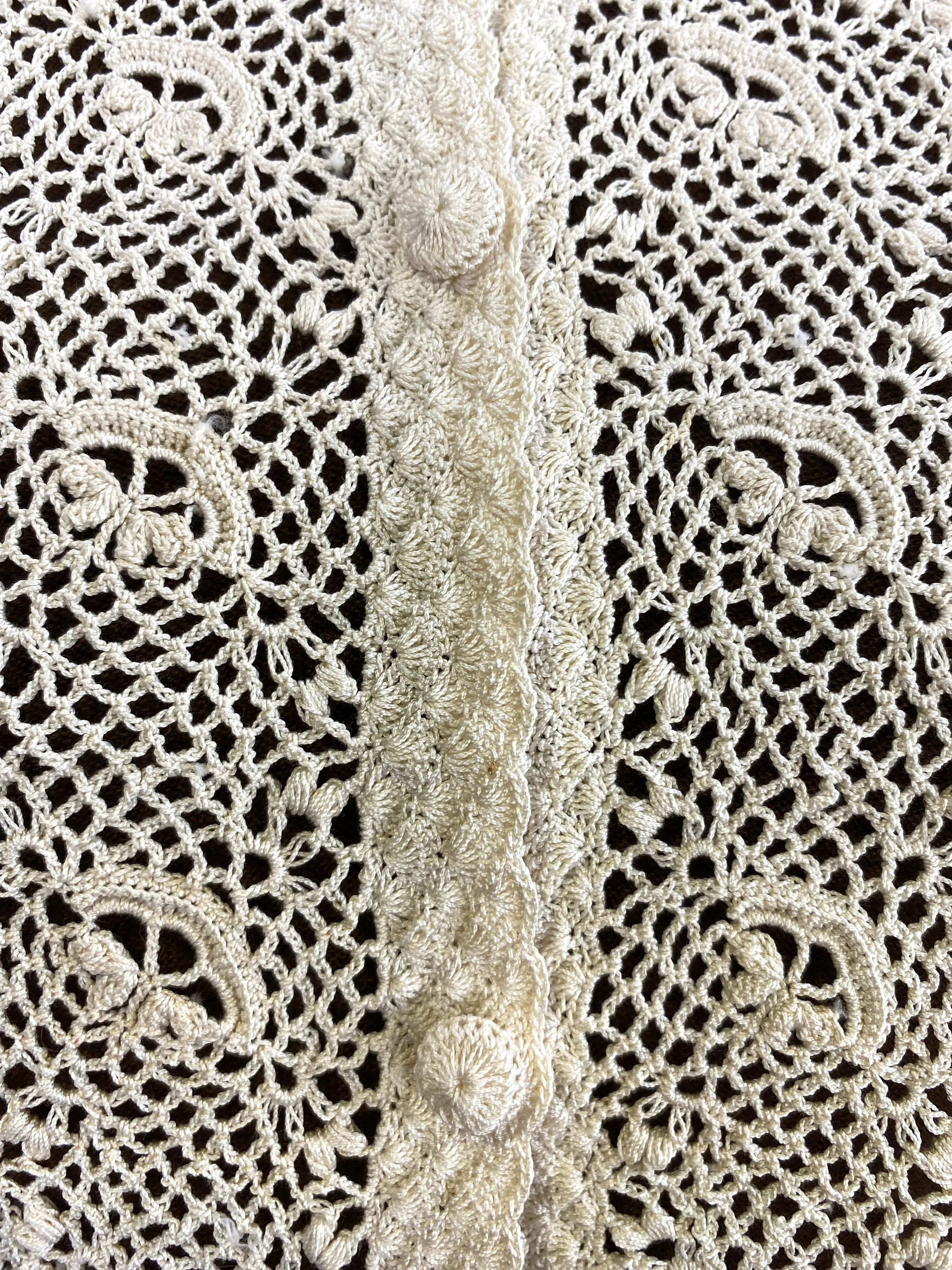 Vintage 1960s Cream Cotton Irish Crochet Lace Cardigan, XS