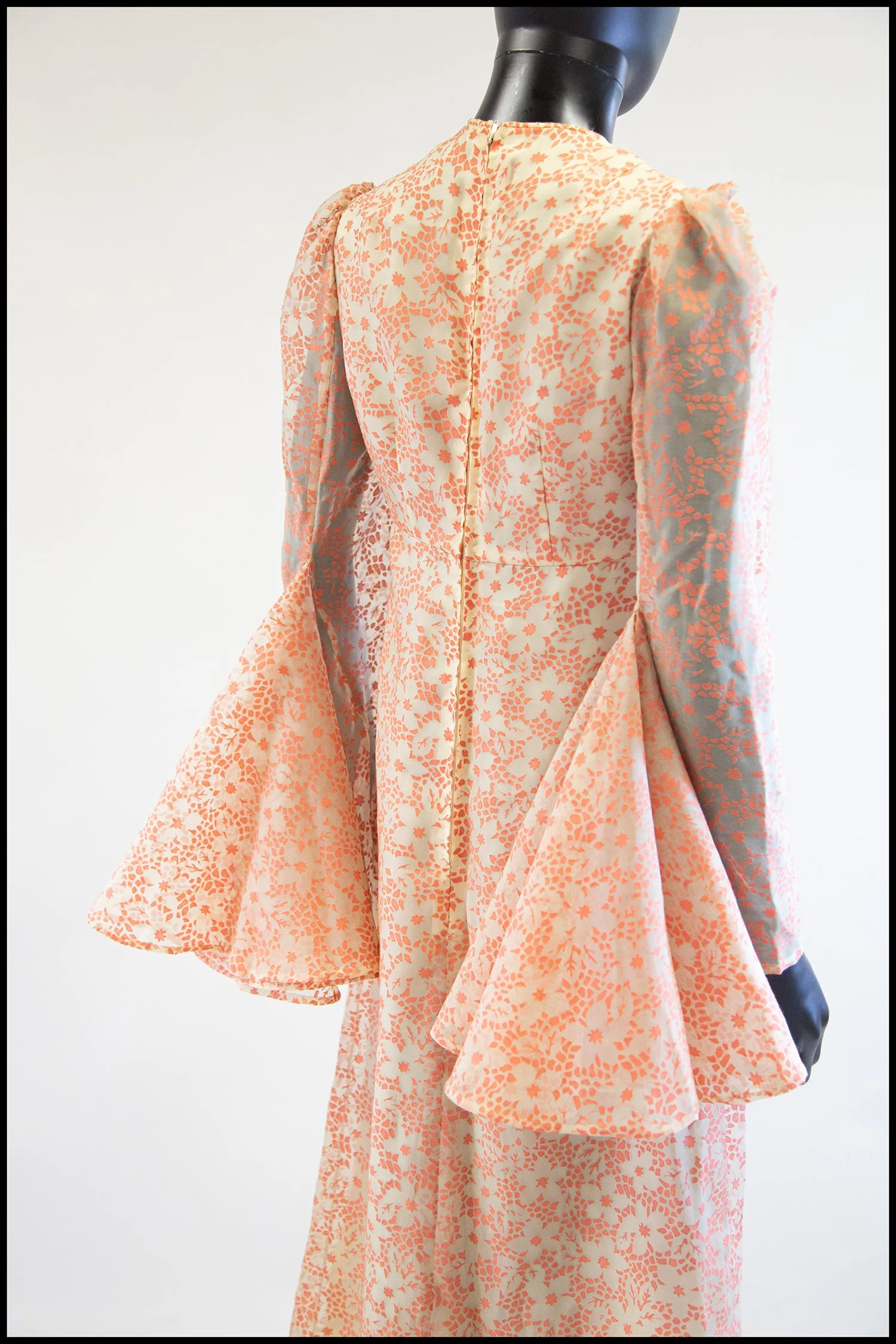 Vintage 1970s Peach Devore Maxi Dress