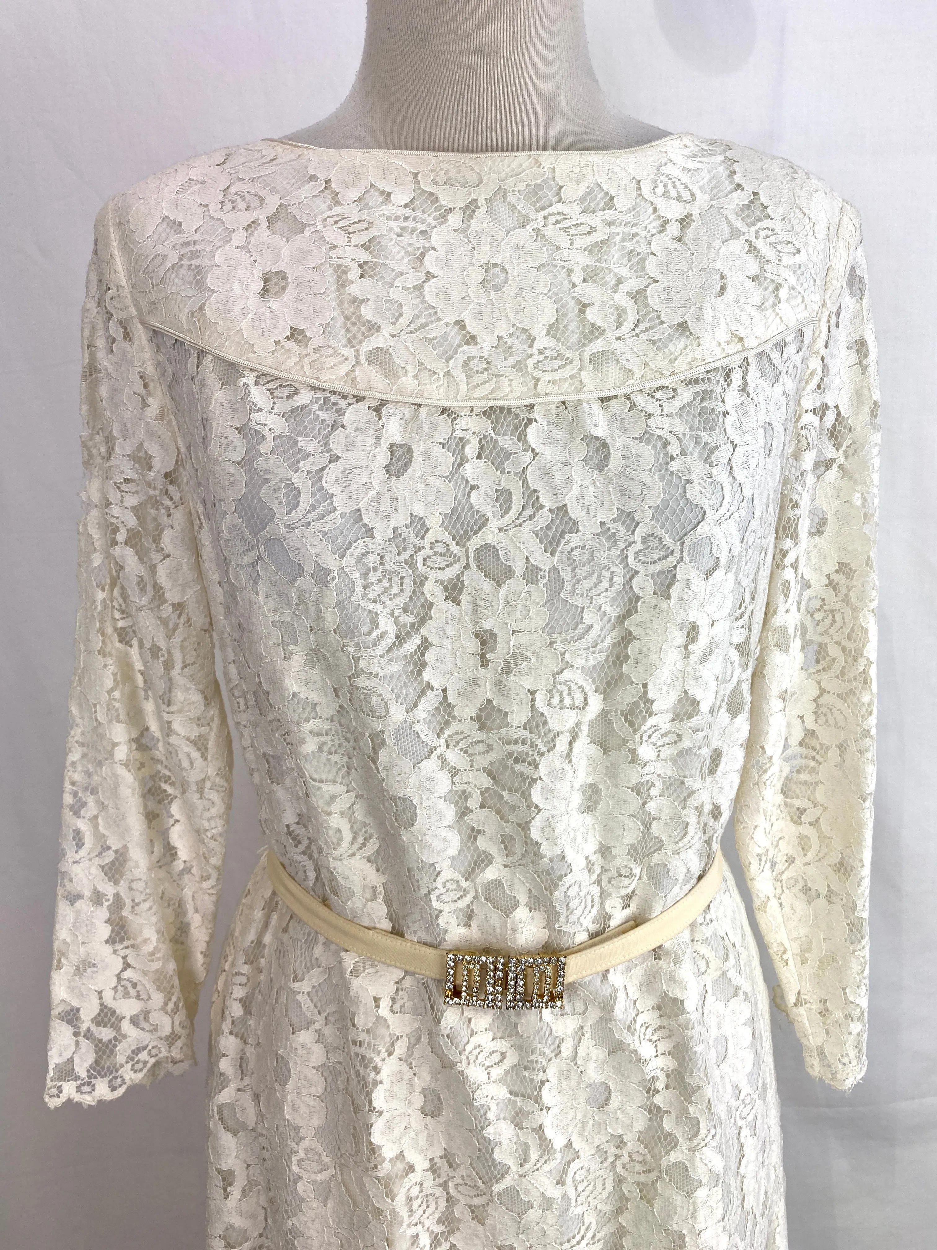Vintage 1980s White Lace Dress, Utah Tailoring, Large
