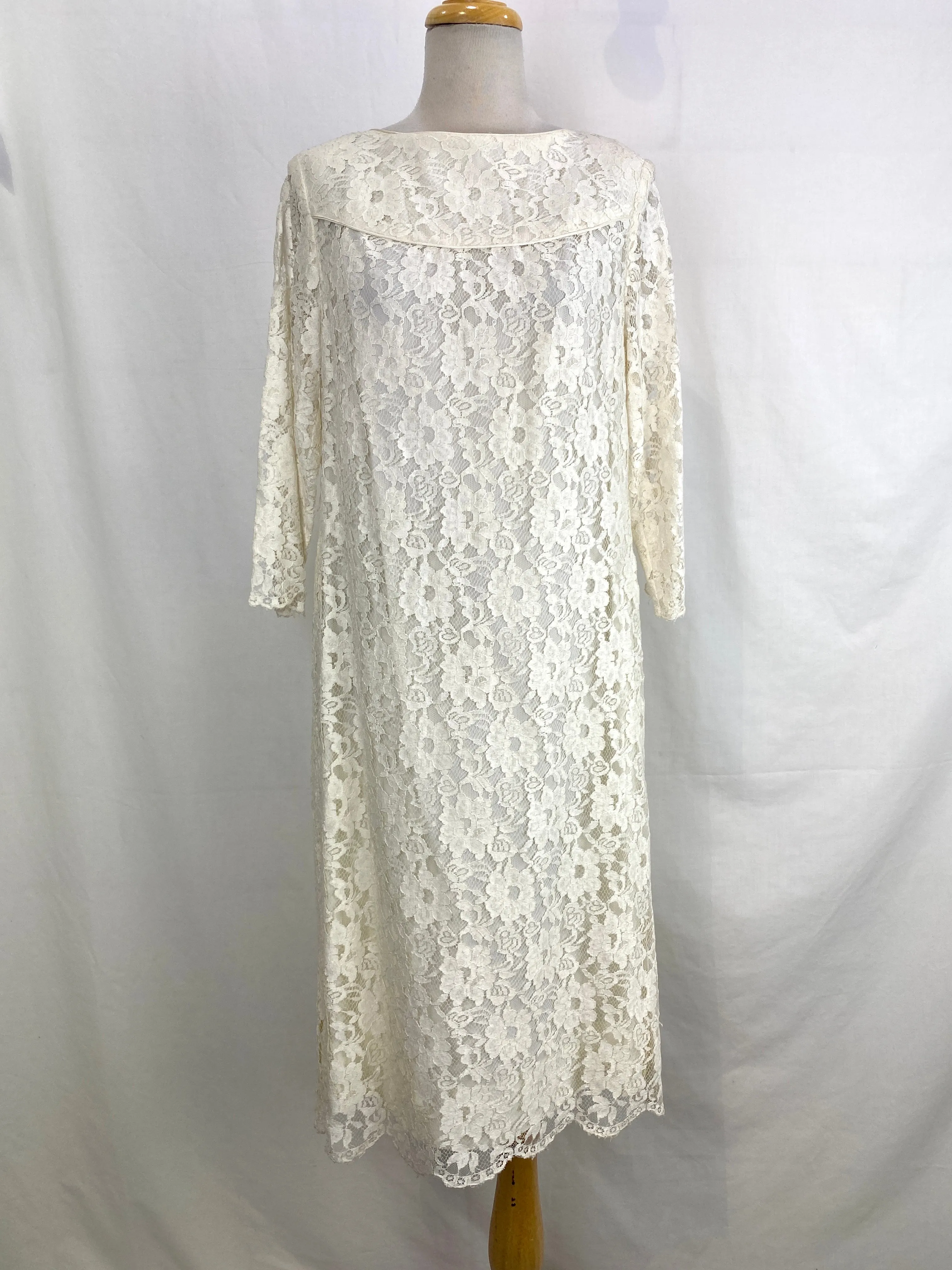 Vintage 1980s White Lace Dress, Utah Tailoring, Large