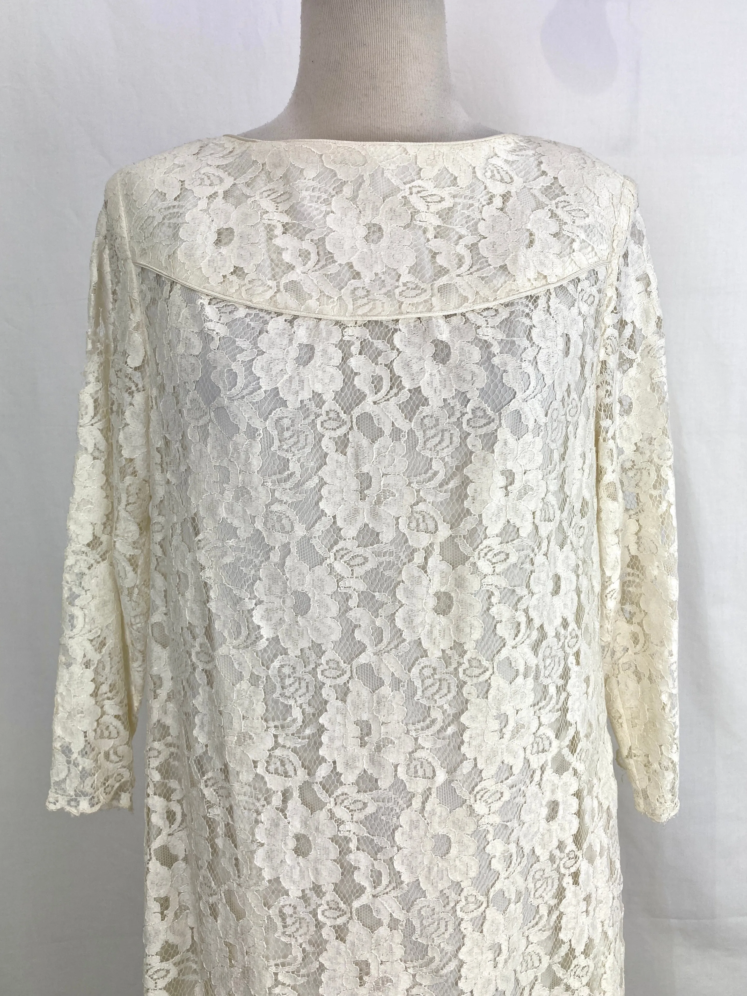 Vintage 1980s White Lace Dress, Utah Tailoring, Large