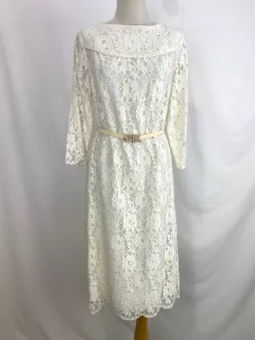Vintage 1980s White Lace Dress, Utah Tailoring, Large