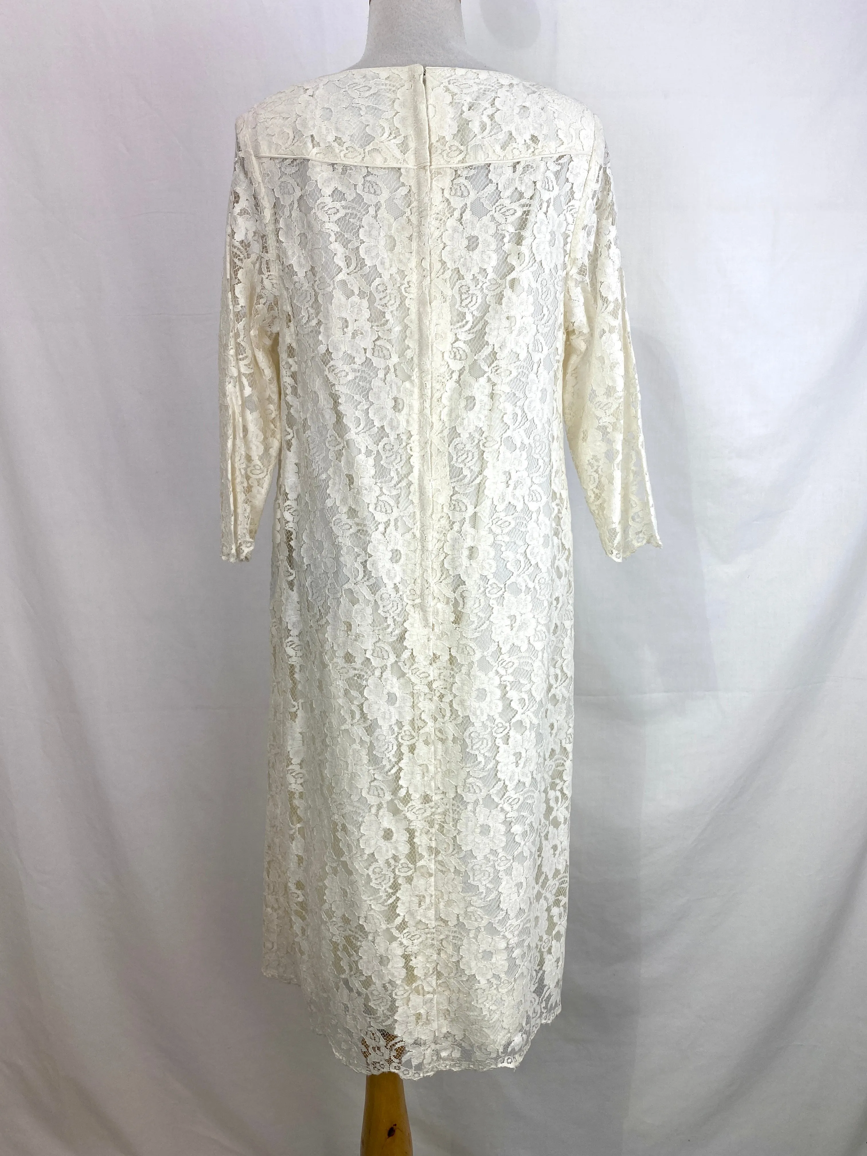 Vintage 1980s White Lace Dress, Utah Tailoring, Large