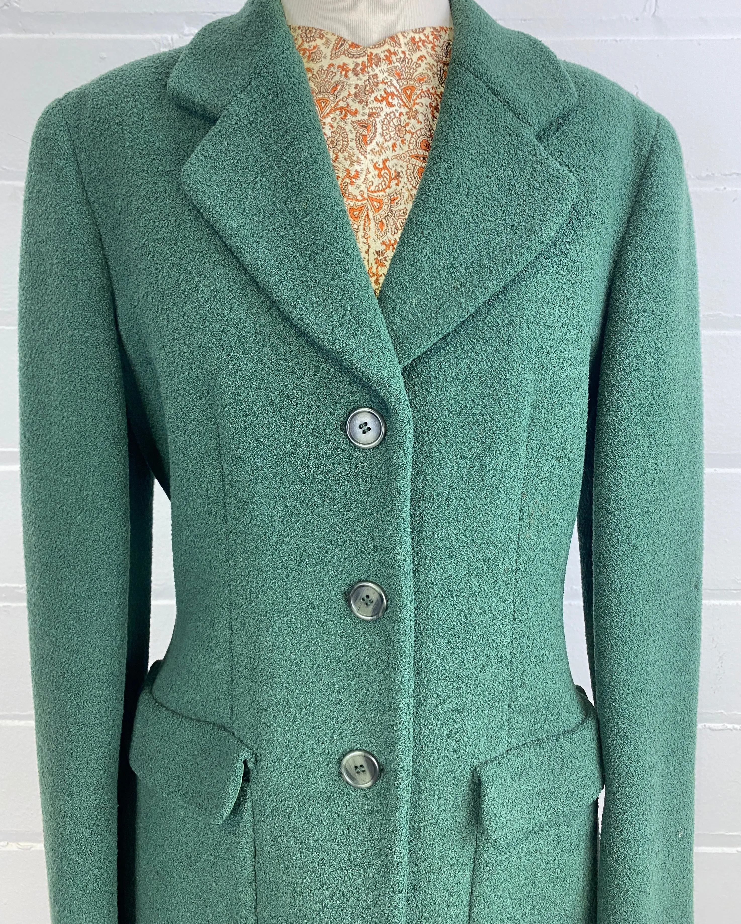 Vintage 1990s Green Bouclé Wool Giorgio Armani Blazer, B39"