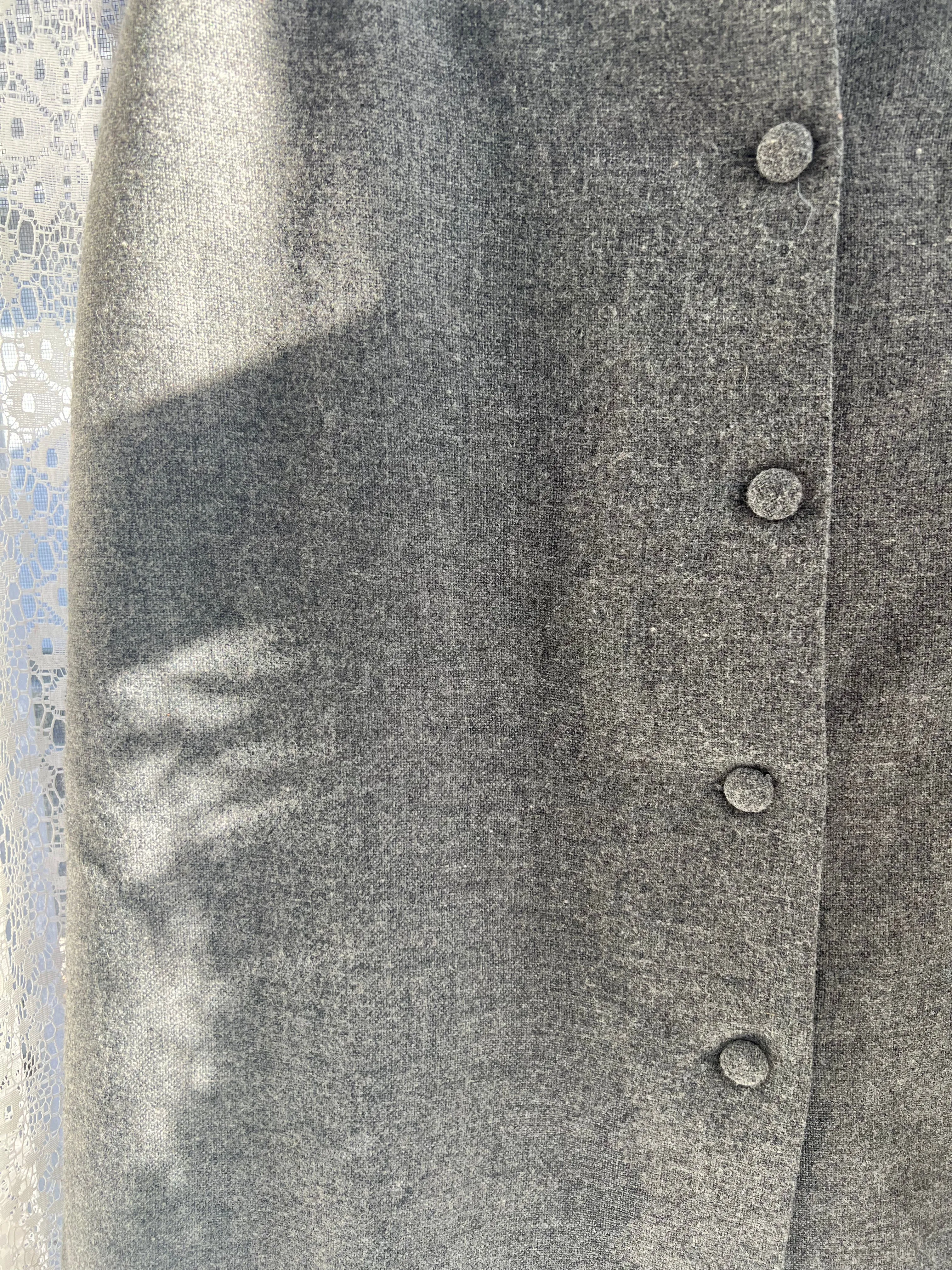 Vintage 60's Grey Wool Front Button Midi Pencil Skirt