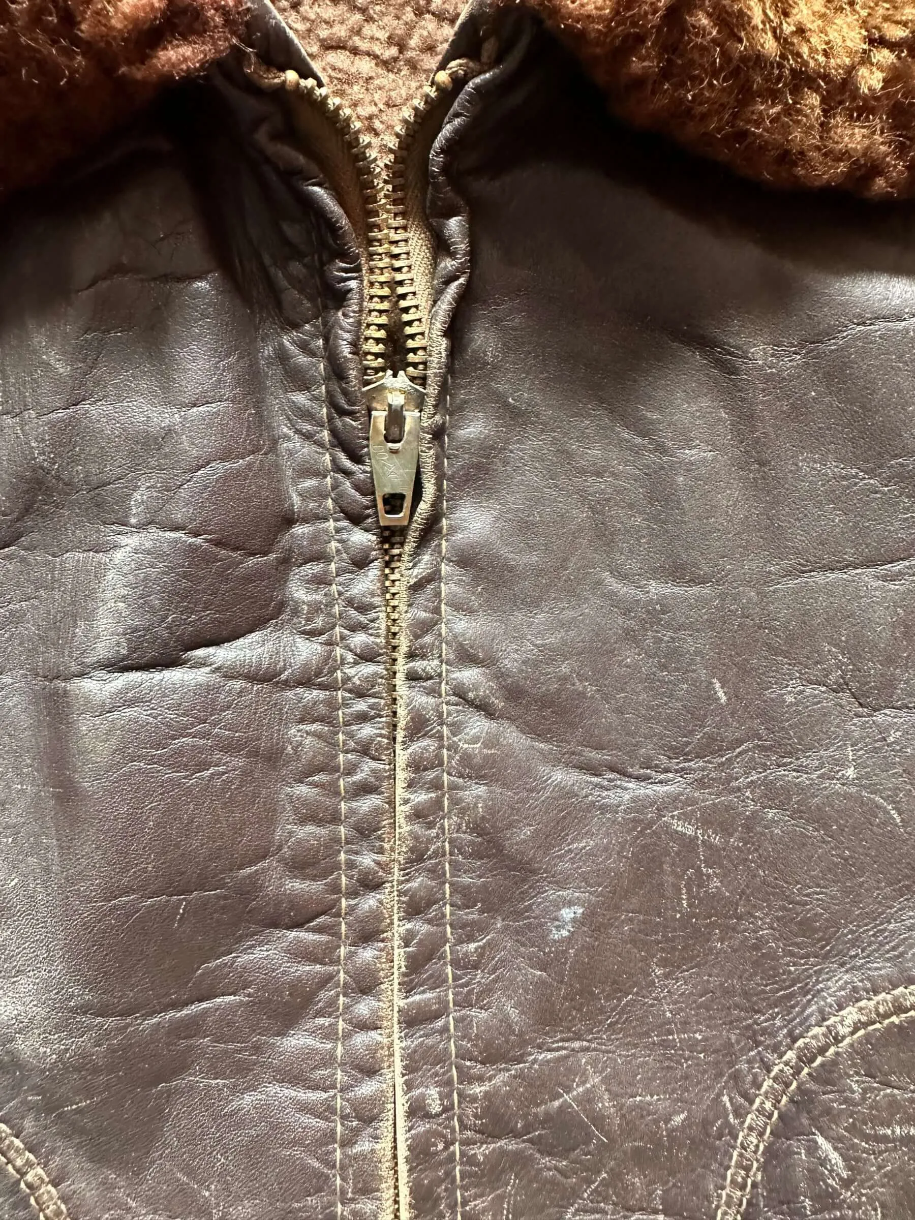 Vintage Brent Shearling Leather Jacket SZ M | Vintage Clothing Seattle