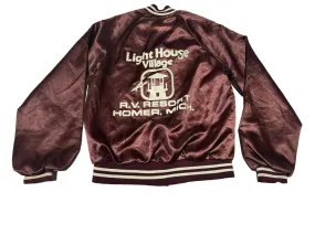 Vintage Burgundy Lighthouse Resort Satin Bomber Jacket (S)