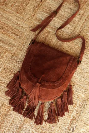 Vintage Chestnut Suede Tassel Saddle Bag