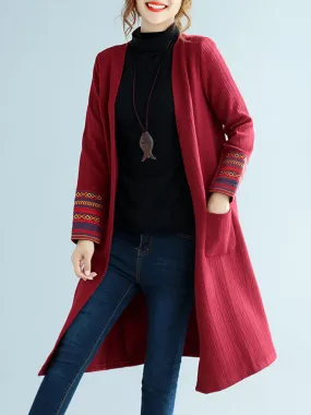 Vintage Embroidery Pockets Cardigans