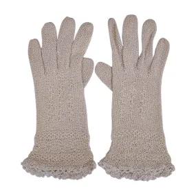 Vintage Fine Crochet Knitted Lace Gloves Grey Hand Made Ladies Size Medium 7