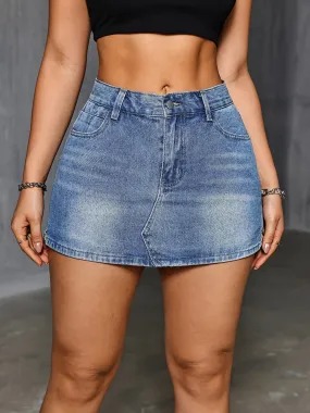 Vintage High-Waisted Culottes Denim Skirted Shorts - Classic Retro Style, Non-Stretch, Solid Color, Woven, Perfect for Spring and Summer - Fashionable, Casual, and Comfortable Womens Skort