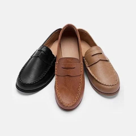 Vintage Leather Splicing Low Heel Slip On Loafers