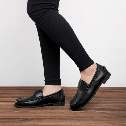 Vintage Leather Splicing Low Heel Slip On Loafers