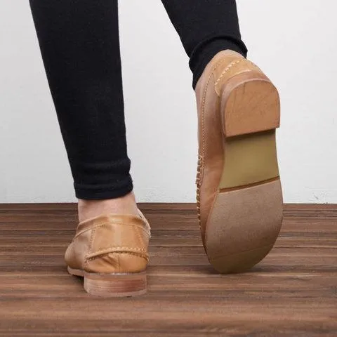 Vintage Leather Splicing Low Heel Slip On Loafers