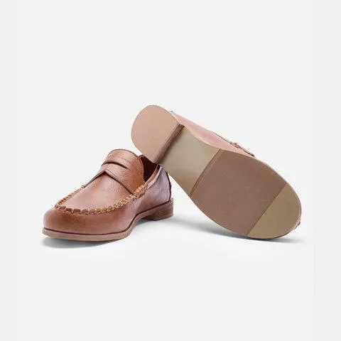 Vintage Leather Splicing Low Heel Slip On Loafers