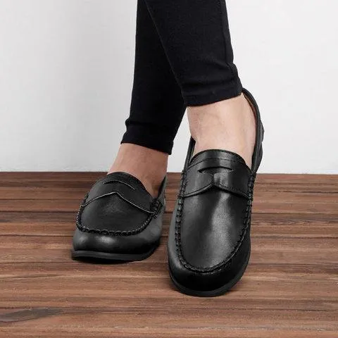Vintage Leather Splicing Low Heel Slip On Loafers