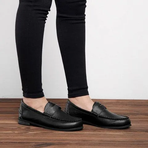 Vintage Leather Splicing Low Heel Slip On Loafers