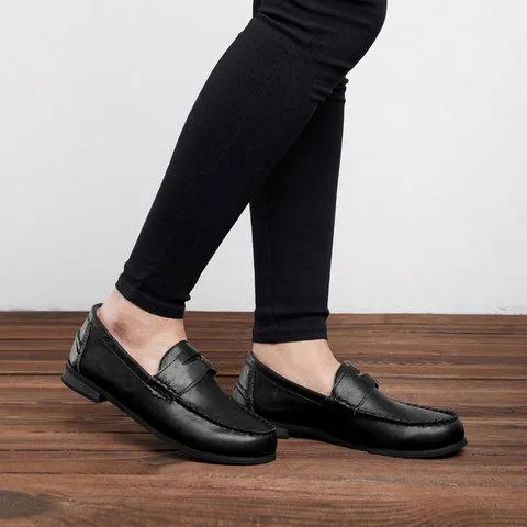 Vintage Leather Splicing Low Heel Slip On Loafers