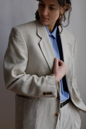 VINTAGE LINEN BLEND BEIGE BOXY BLAZER