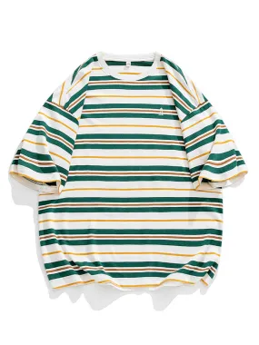 Vintage Loose Trendy Embroidery Men'S Stripes Tee